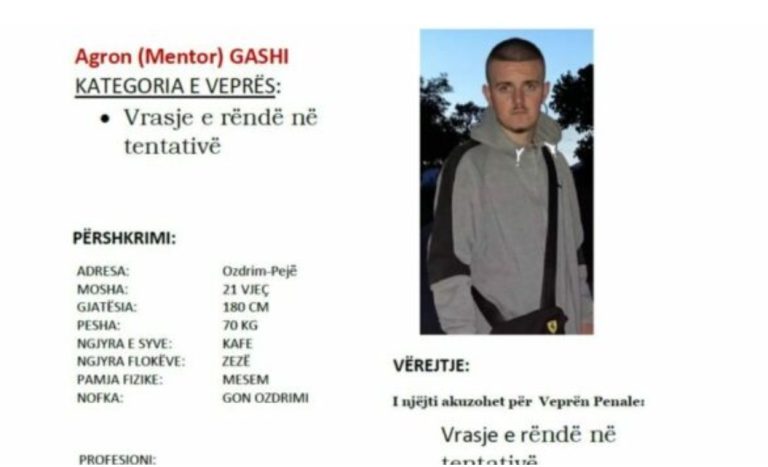 Policia kërkon ndihmën e qytetarëve për të lokalizuar të dyshuarin që plagosi tre persona në Pejë,